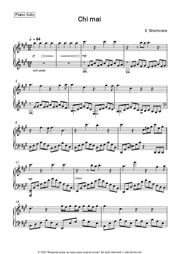 Chi Mai - Ennio Morricone Piano Sheet Music - Piano.Solo
