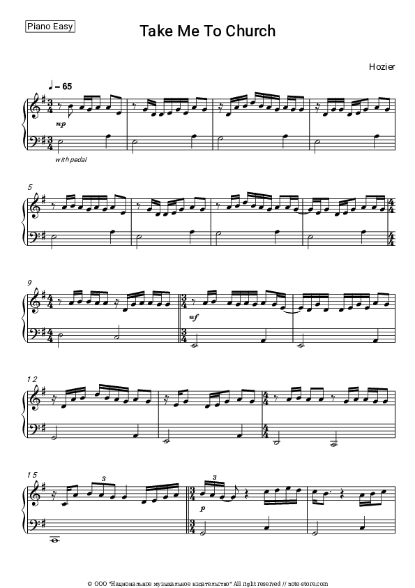 Take me to church - Hozier Piano Sheet Music Easy - Piano.Easy