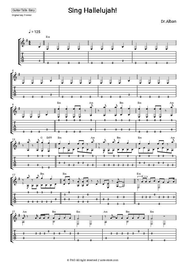 Sing Hallelujah! - Dr. Alban Tabs Easy - Guitar.Tab.Easy