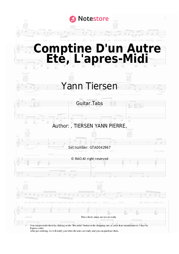 Comptine D'un Autre Ete, L'apres-Midi - Yann Tiersen Tabs - Guitar.Tabs
