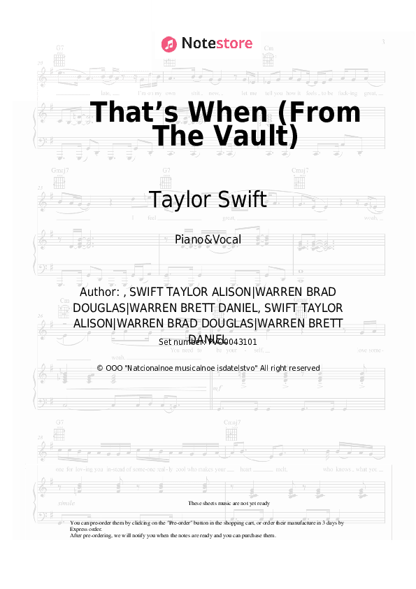 That’s When (From The Vault) - Taylor Swift, Keith Urban Piano Sheet Music with the Voice part - Piano&Vocal