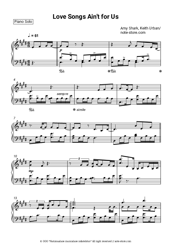 Love Songs Ain't for Us - Amy Shark, Keith Urban Piano Sheet Music - Piano.Solo