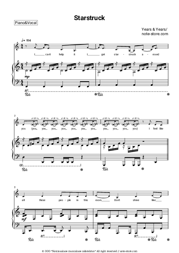 Starstruck - Years & Years Piano Sheet Music with the Voice part - Piano&Vocal