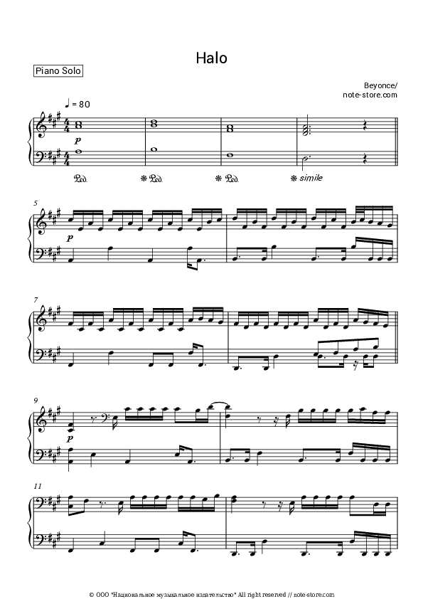 Halo - Beyonce Piano Sheet Music - Piano.Solo