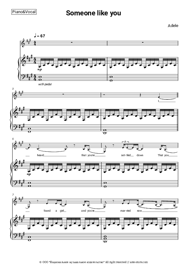 Someone like you - Adele Piano Sheet Music with the Voice part - Piano&Vocal