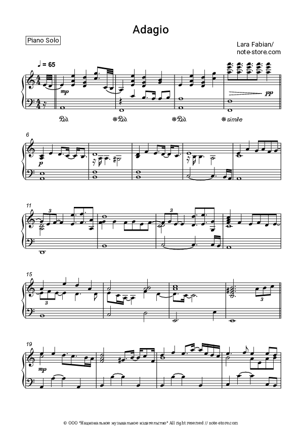 Adagio - Lara Fabian Piano Sheet Music - Piano.Solo