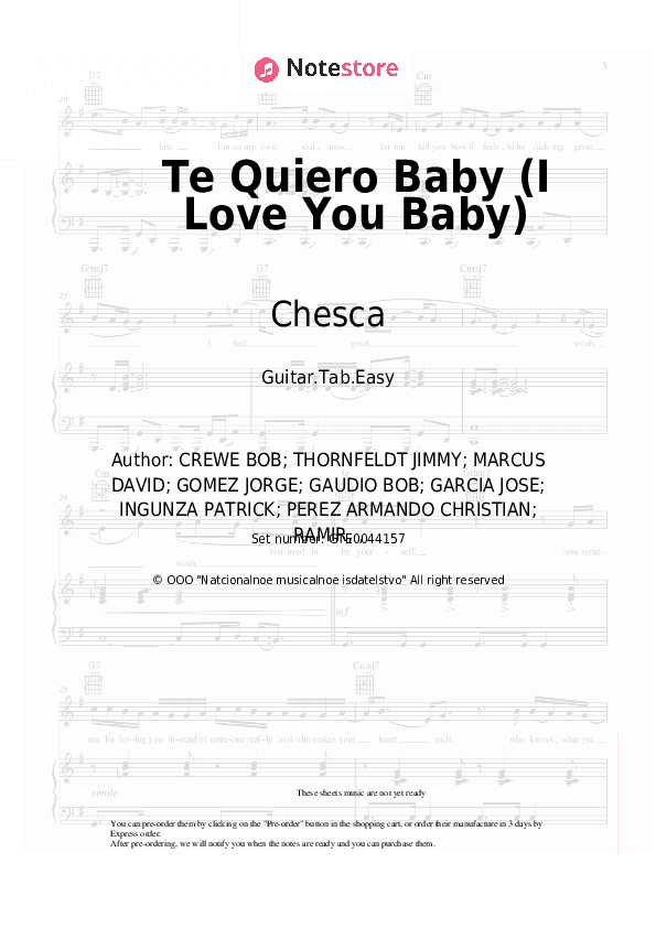 Te Quiero Baby (I Love You Baby) - Chesca, Pitbull, Frankie Valli Tabs Easy - Guitar.Tab.Easy