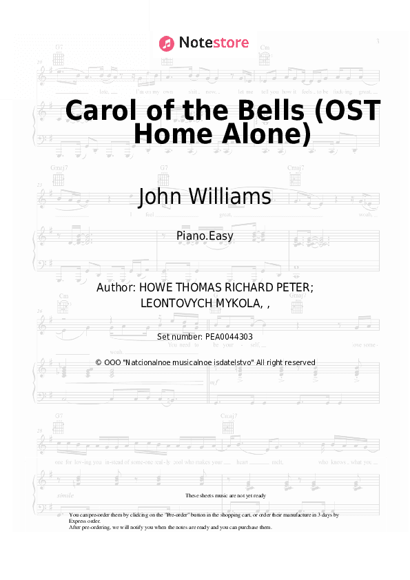 Carol of the Bells (OST Home Alone) - John Williams Piano Sheet Music Easy - Piano.Easy