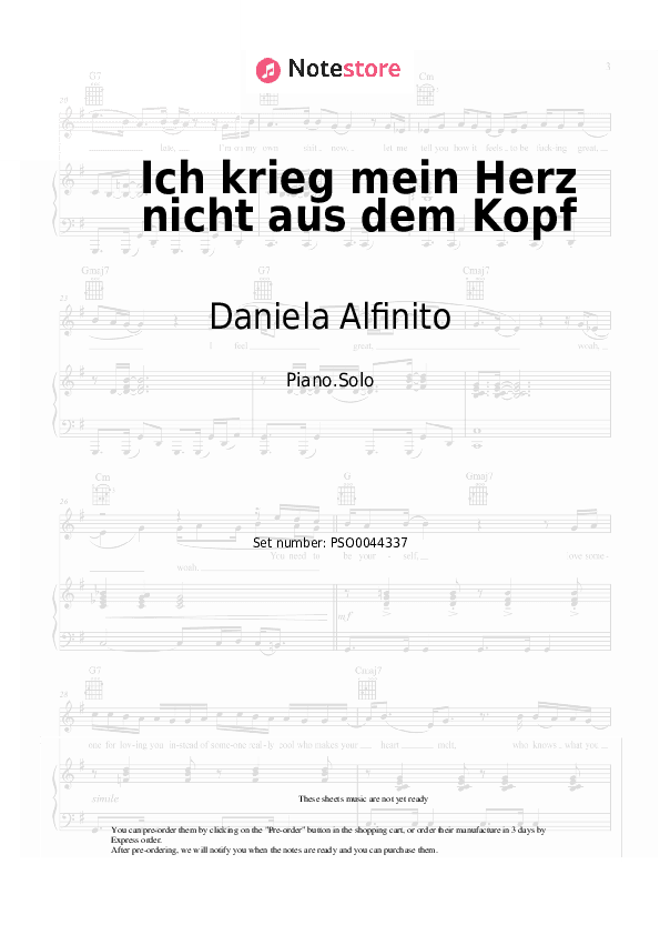 Ich krieg mein Herz nicht aus dem Kopf - Daniela Alfinito Piano Sheet Music - Piano.Solo