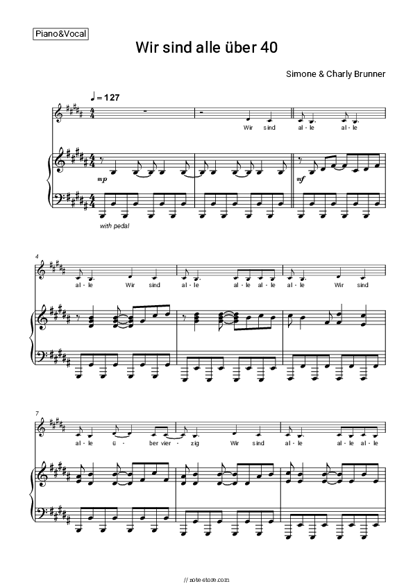 Wir sind alle über 40 - Simone & Charly Brunner Piano Sheet Music with the Voice part - Piano&Vocal