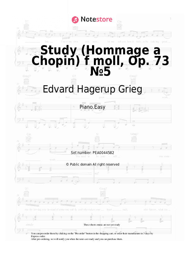 Study (Hommage a Chopin) f moll, Op. 73 №5 - Edvard Hagerup Grieg Piano Sheet Music Easy - Piano.Easy