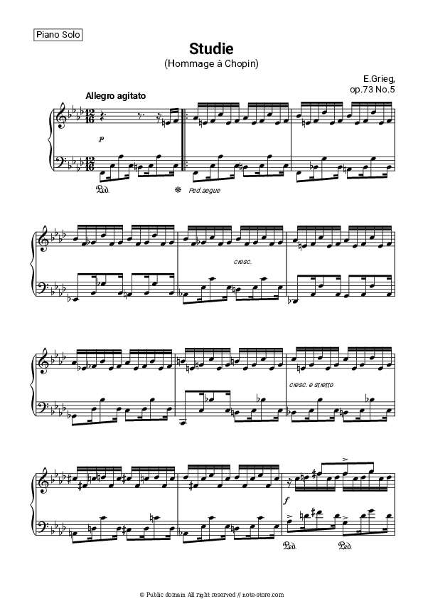 Study (Hommage a Chopin) f moll, Op. 73 №5 - Edvard Hagerup Grieg Piano Sheet Music - Piano.Solo