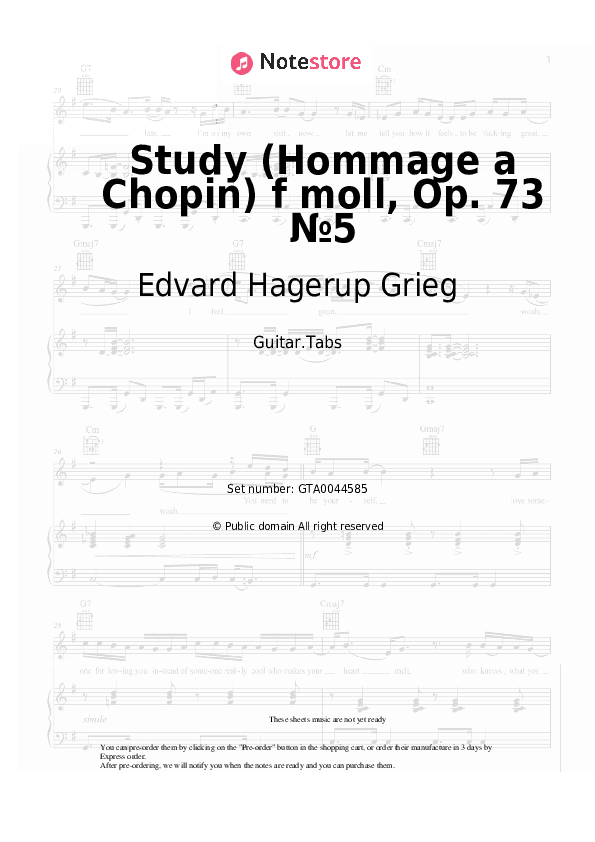 Study (Hommage a Chopin) f moll, Op. 73 №5 - Edvard Hagerup Grieg Tabs - Guitar.Tabs