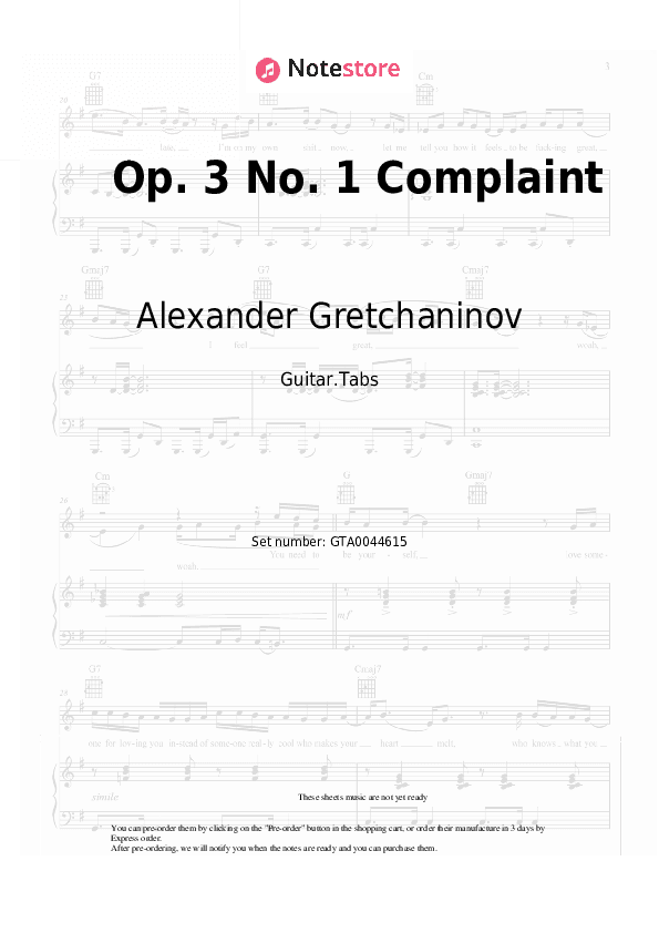 Op. 3 No. 1 Complaint - Alexander Gretchaninov Tabs - Guitar.Tabs