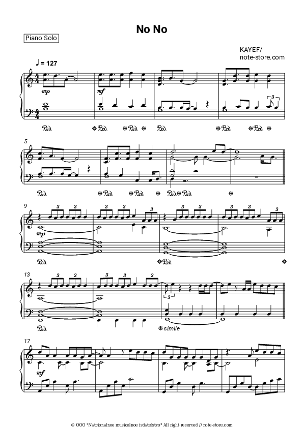 No No - KAYEF Piano Sheet Music - Piano.Solo