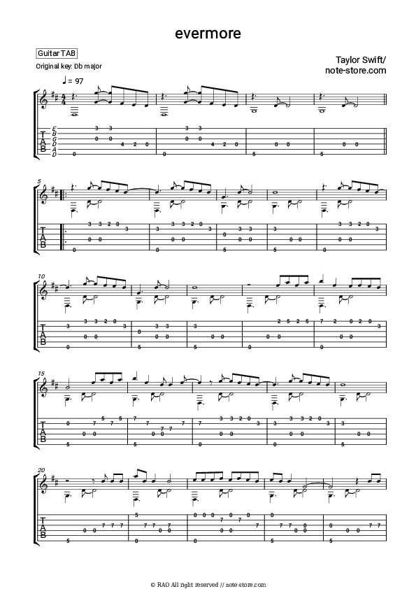 Evermore - Taylor Swift, Bon Iver Tabs - Guitar.Tabs