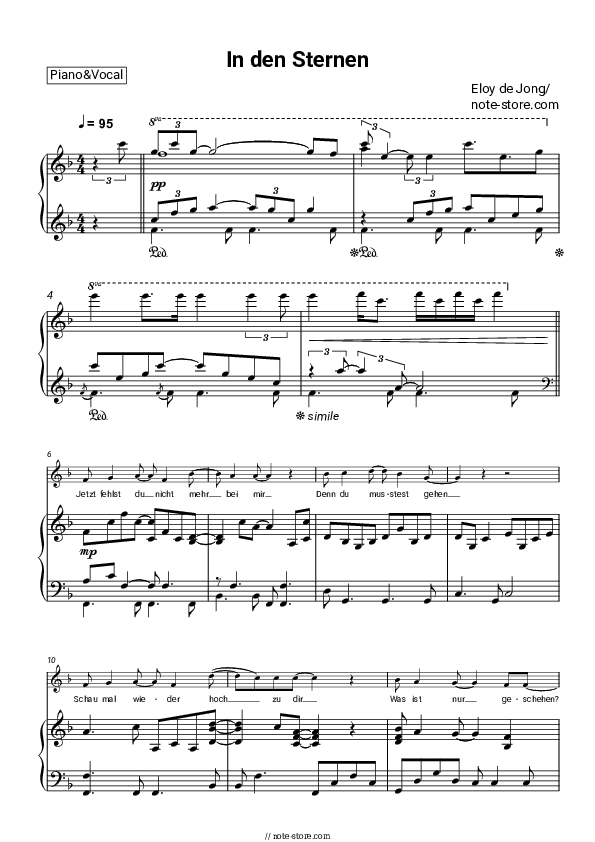 In den Sternen - Eloy De Jong Piano Sheet Music with the Voice part - Piano&Vocal