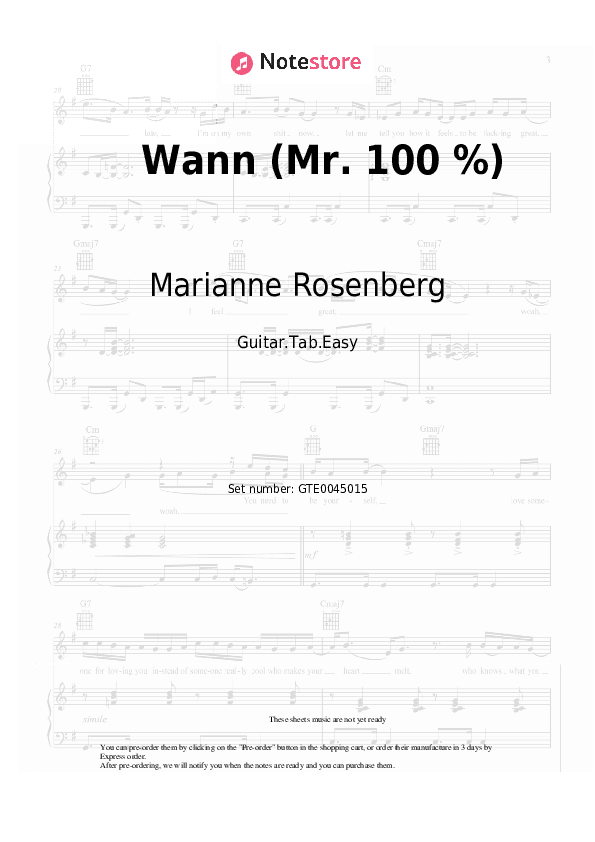 Wann (Mr. 100 %) - Marianne Rosenberg Tabs Easy - Guitar.Tab.Easy