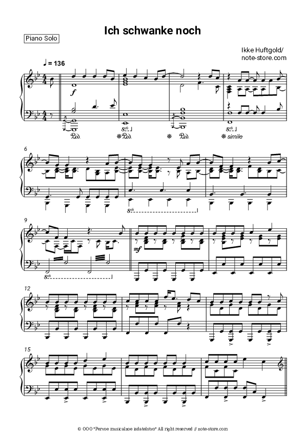 Ich schwanke noch - Ikke Huftgold Piano Sheet Music - Piano.Solo