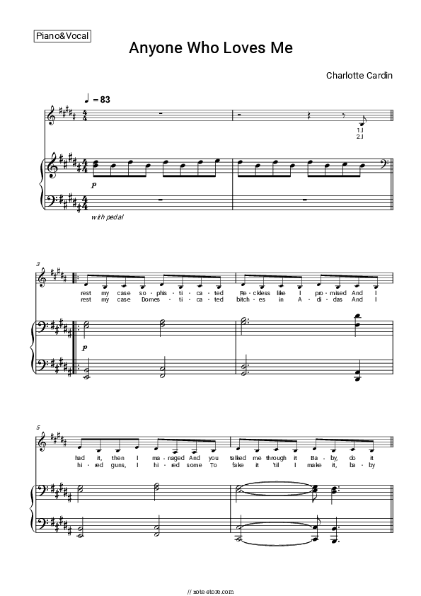 Anyone Who Loves Me - Charlotte Cardin Piano Sheet Music with the Voice part - Piano&Vocal