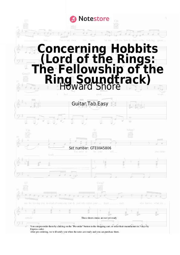 Concerning Hobbits (Lord of the Rings: The Fellowship of the Ring Soundtrack) - Howard Shore Tabs Easy - Guitar.Tab.Easy