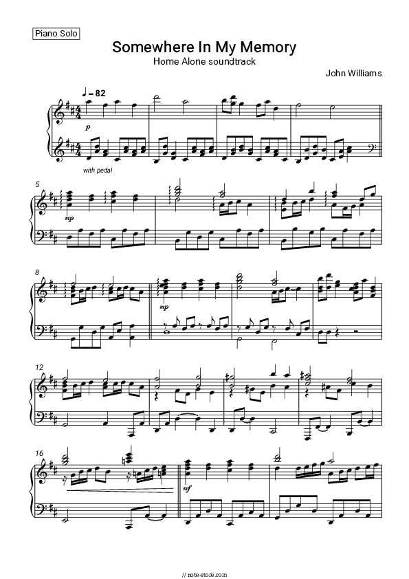 Somewhere in My Memory (Home Alone soundtrack) - John Williams Piano Sheet Music - Piano.Solo