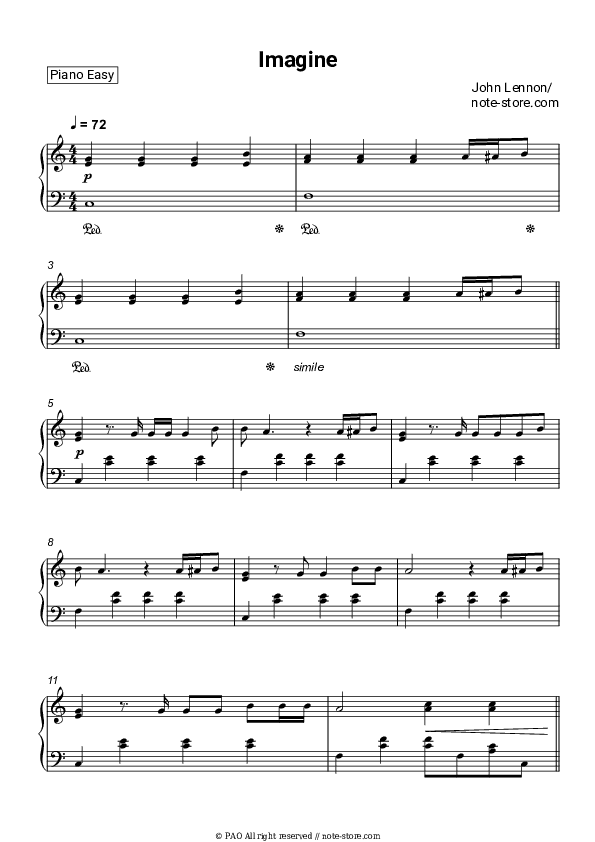 Imagine - John Lennon Piano Sheet Music Easy - Piano.Easy