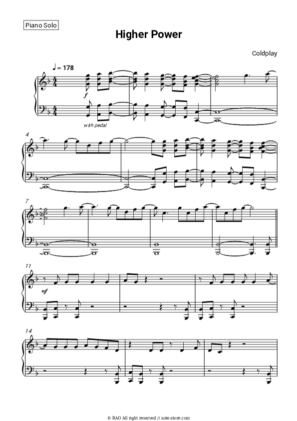 Higher Power - Coldplay Piano Sheet Music - Piano.Solo