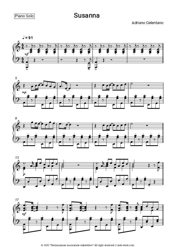 Susanna - Adriano Celentano Piano Sheet Music - Piano.Solo