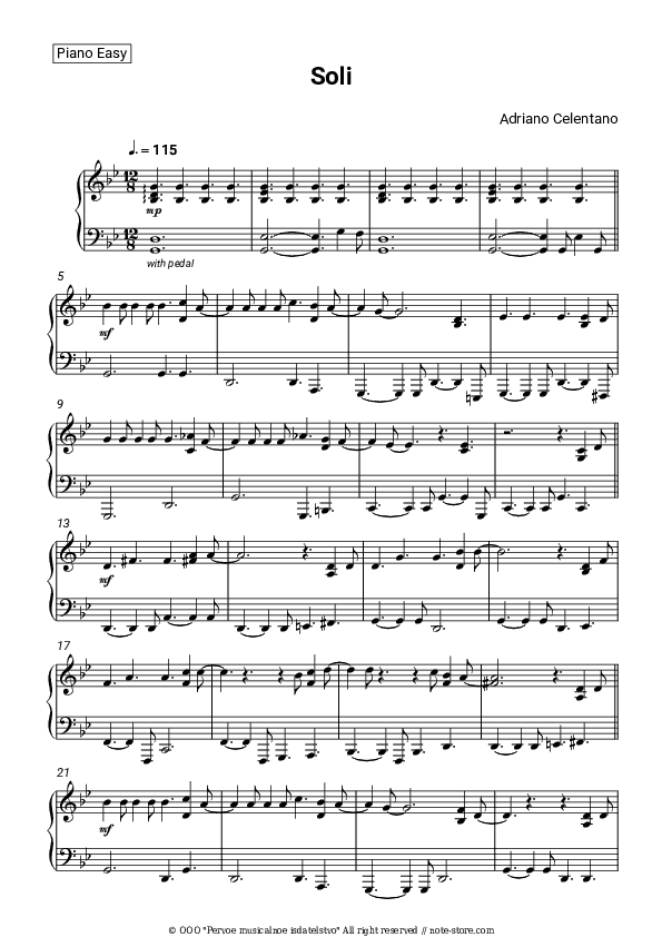Soli - Adriano Celentano Piano Sheet Music Easy - Piano.Easy