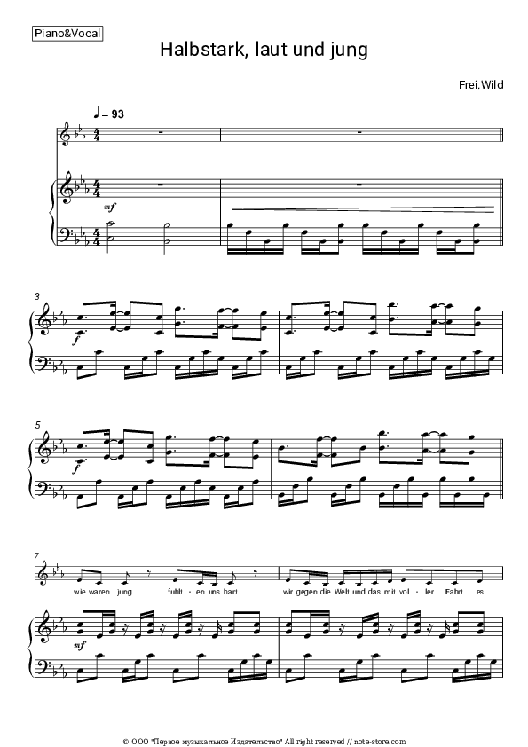 Halbstark, laut und jung - Frei.Wild Piano Sheet Music with the Voice part - Piano&Vocal