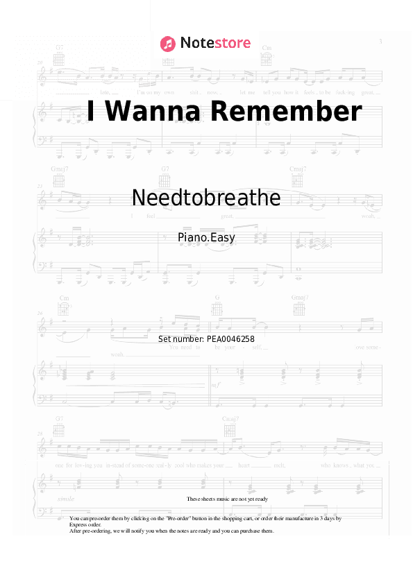 I Wanna Remember - Needtobreathe, Carrie Underwood Piano Sheet Music Easy - Piano.Easy