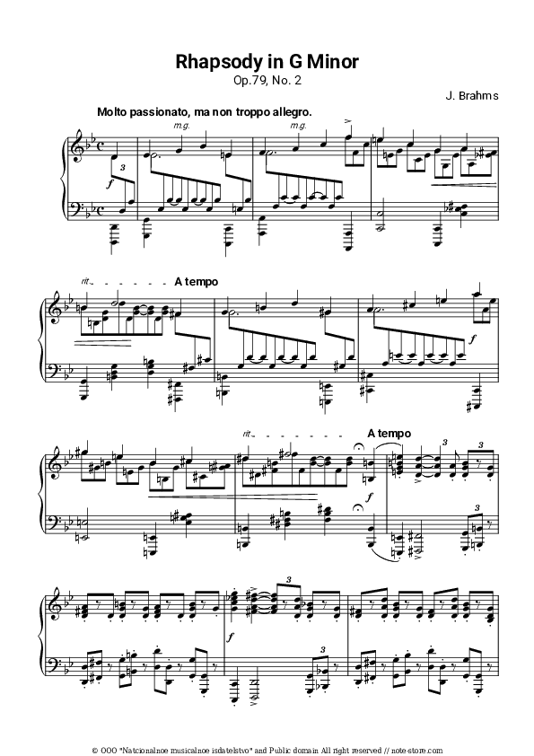 Rhapsody in G minor – Op. 79 No. 2 - Johannes Brahms Piano Sheet Music - Piano.Solo