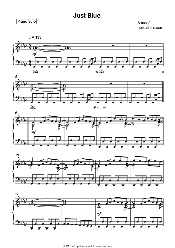 Just Blue - Space Piano Sheet Music - Piano.Solo