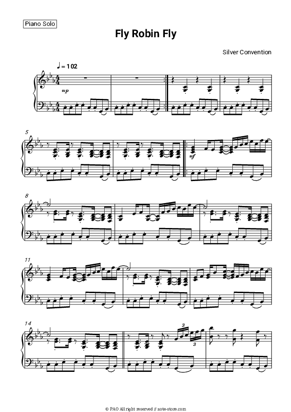 Fly Robin Fly - Silver Convention Piano Sheet Music - Piano.Solo