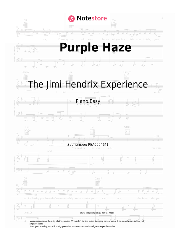 Purple Haze - The Jimi Hendrix Experience Piano Sheet Music Easy - Piano.Easy