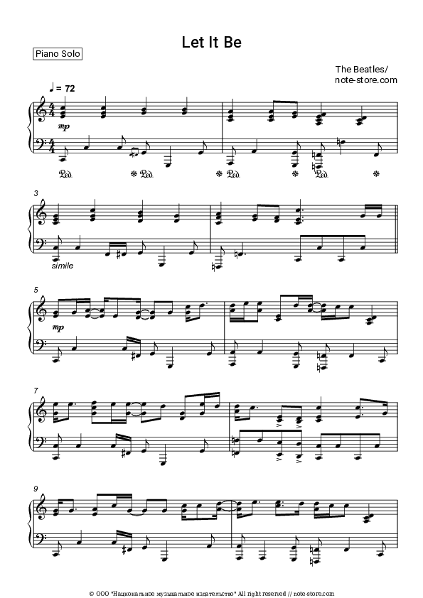 Let It Be - The Beatles Piano Sheet Music - Piano.Solo