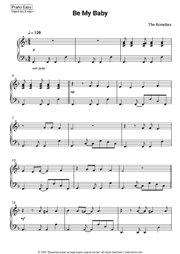 Be My Baby - The Ronettes Piano Sheet Music Easy - Piano.Easy