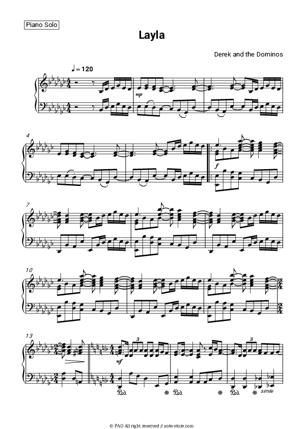 Layla - Derek and the Dominos Piano Sheet Music - Piano.Solo