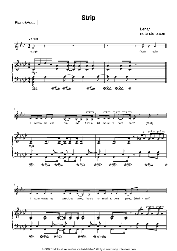 Strip - Lena Piano Sheet Music with the Voice part - Piano&Vocal