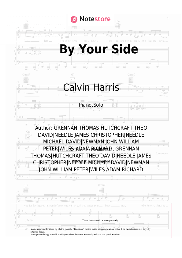 By Your Side - Calvin Harris, Tom Grennan Piano Sheet Music - Piano.Solo