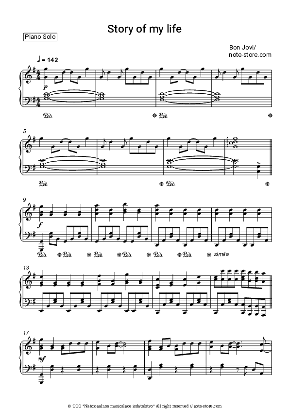 Story of my life - Bon Jovi Piano Sheet Music - Piano.Solo