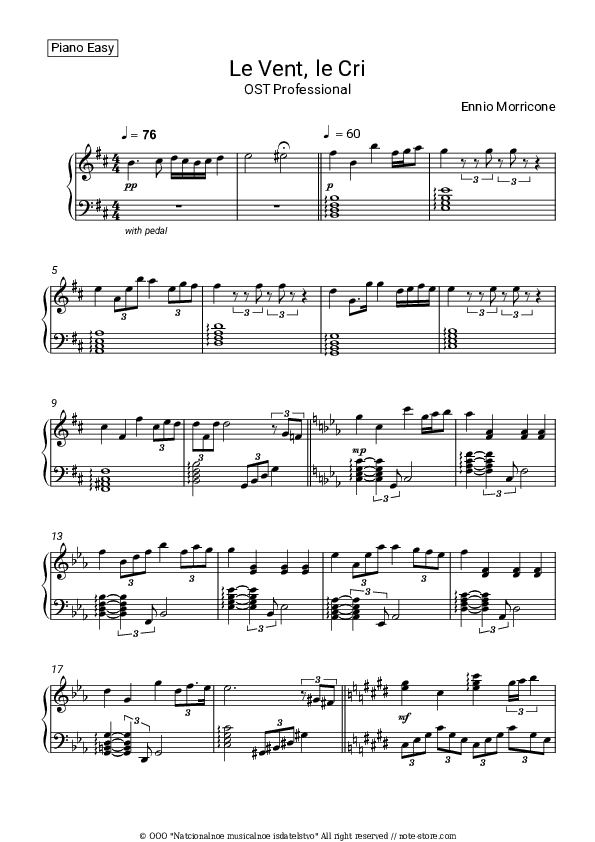 Le Vent, Le Cri (OST Professional) - Ennio Morricone Piano Sheet Music Easy - Piano.Easy