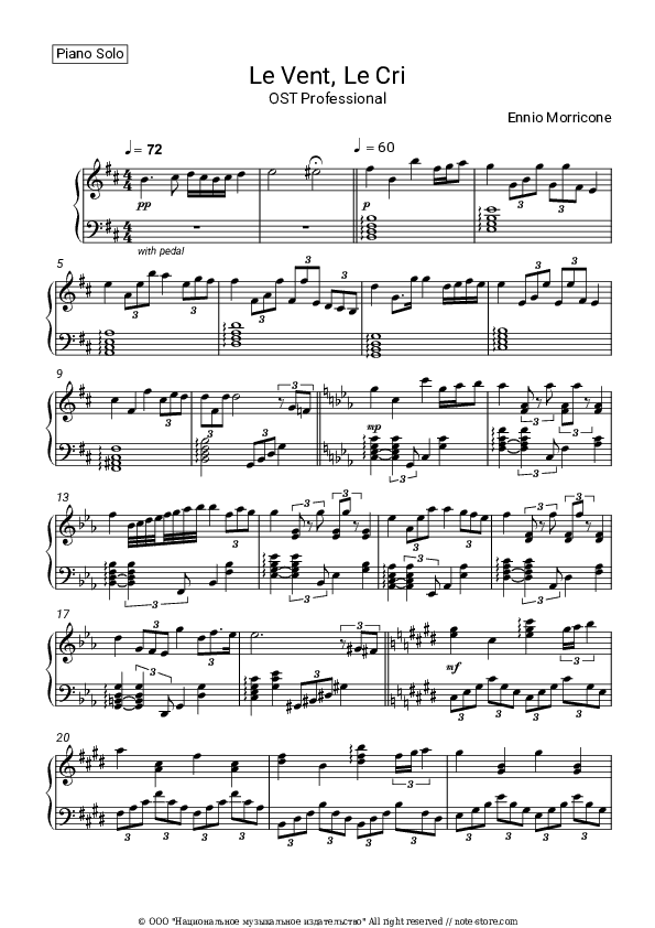 Le Vent, Le Cri (OST Professional) - Ennio Morricone Piano Sheet Music - Piano.Solo