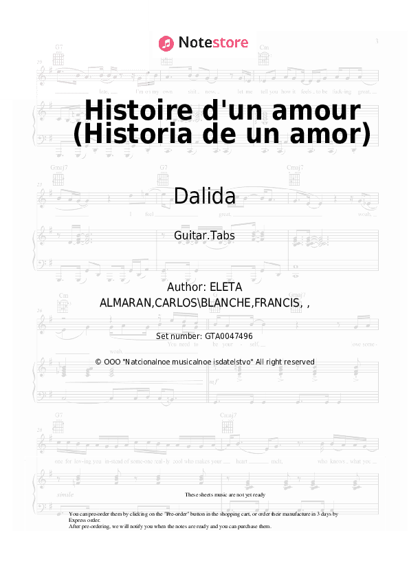 Histoire d'un amour (Historia de un amor) - Dalida Tabs - Guitar.Tabs