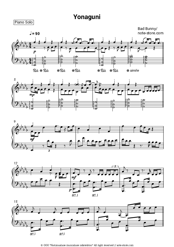 Yonaguni - Bad Bunny Piano Sheet Music - Piano.Solo
