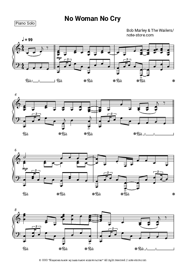 No Woman, No Cry - Bob Marley, The Wailers Piano Sheet Music - Piano.Solo