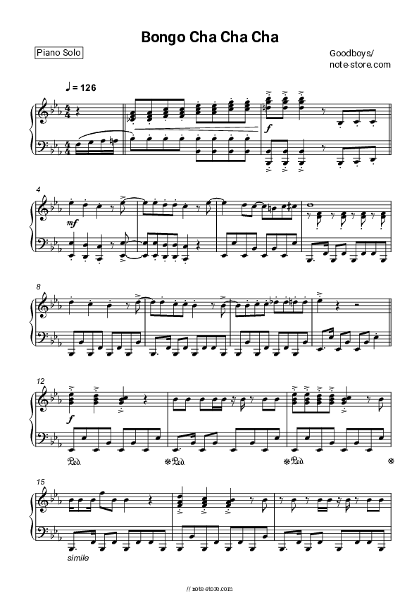 Bongo Cha Cha Cha - Goodboys Piano Sheet Music - Piano.Solo