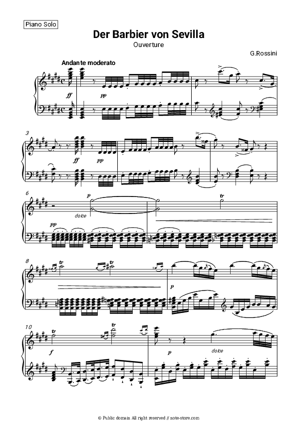 The Barber of Seville, Overture - Gioachino Rossini Piano Sheet Music - Piano.Solo