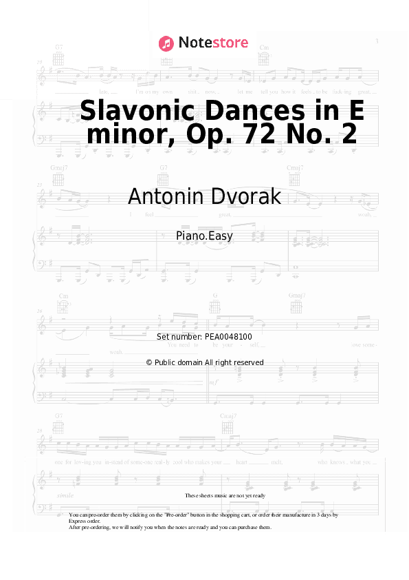Slavonic Dances in E minor, Op. 72 No. 2 - Antonin Dvorak Piano Sheet Music Easy - Piano.Easy
